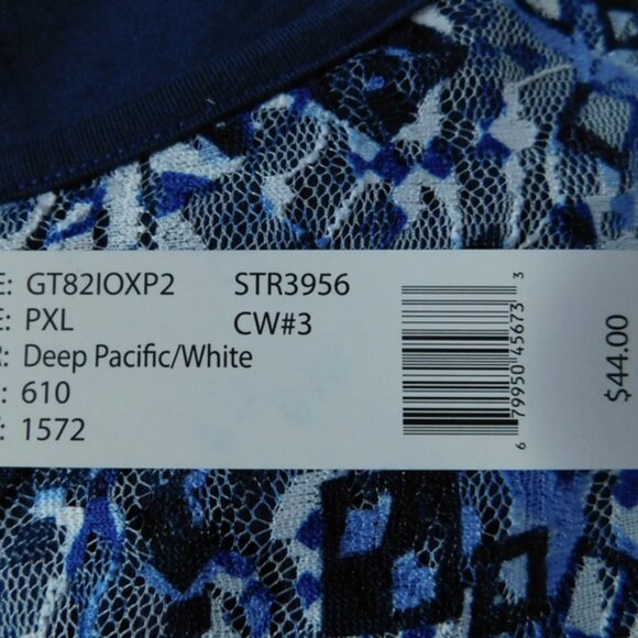 Zac &Rachel Top Draped Sleeveless Lace Layered Blue PXL NEW - Picture 7 of 7